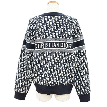 Dior Cashmere 97% Oblique Logo Reversible Long Sleeve Knit Navy 44 Sweater — view 5
