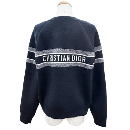 Dior Cashmere 97% Oblique Logo Reversible Long Sleeve Knit Navy 44 Sweater — view 6