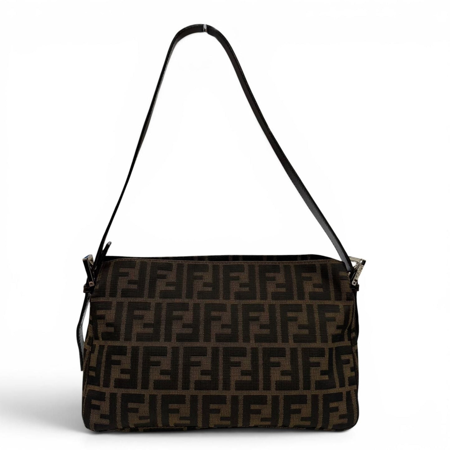 Fendi Vintage Leather Zucca Pattern FF Logo Shoulder Bag Brown — view 3