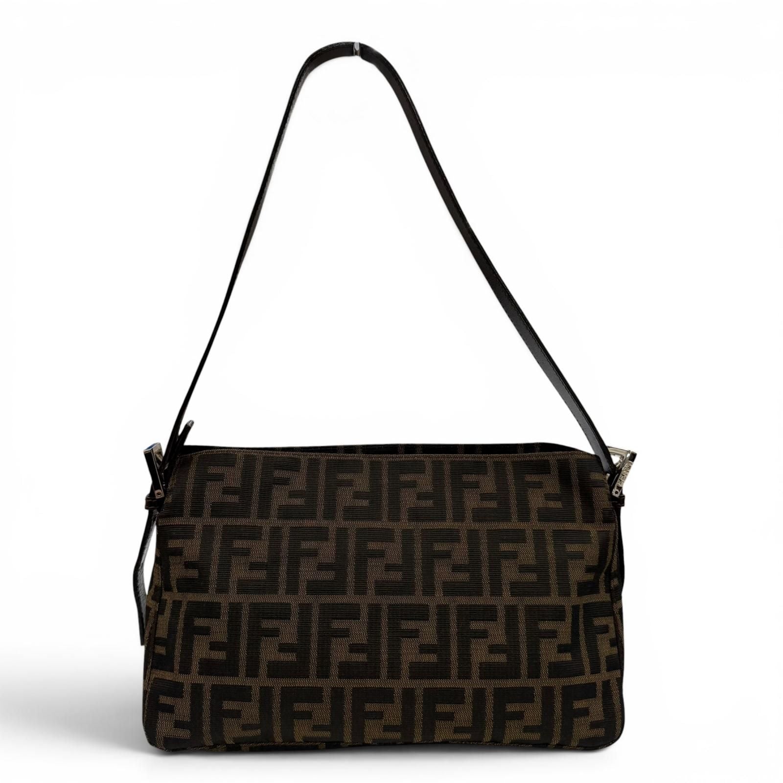 Fendi Vintage Leather Zucca Pattern FF Logo Shoulder Bag Brown — view 3