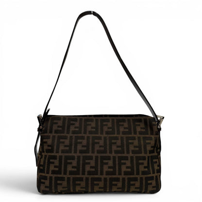 Fendi Vintage Leather Zucca Pattern FF Logo Shoulder Bag Brown — view 3