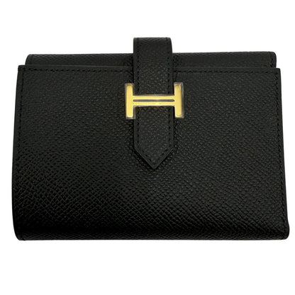 Hermes Bearn Combination Compact Wallet Veau Epsom Gold Trifold Black