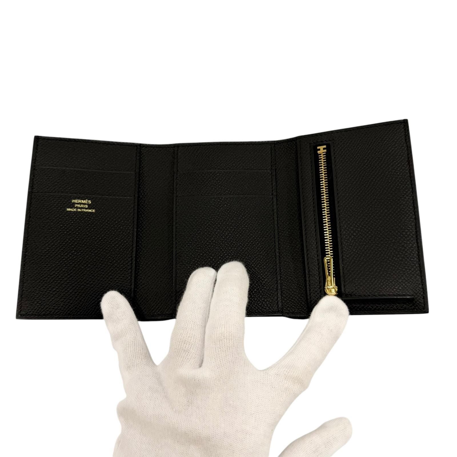 Hermes Bearn Combination Compact Wallet Veau Epsom Gold Trifold Black — view 6