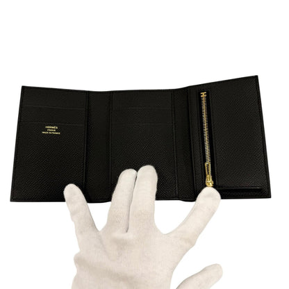 Hermes Bearn Combination Compact Wallet Veau Epsom Gold Trifold Black — view 6
