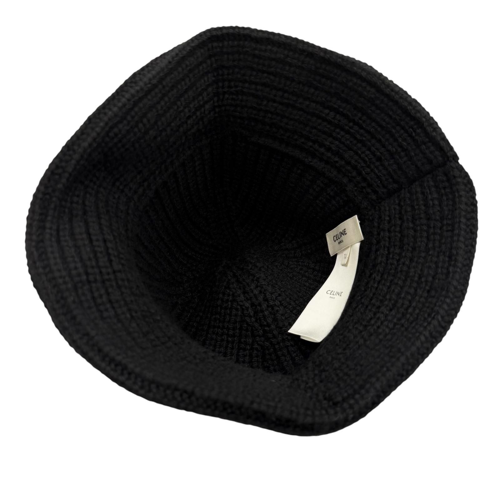 Celine Cashmere Triomphe Knit Hat Bucket Hat Black TU — view 5