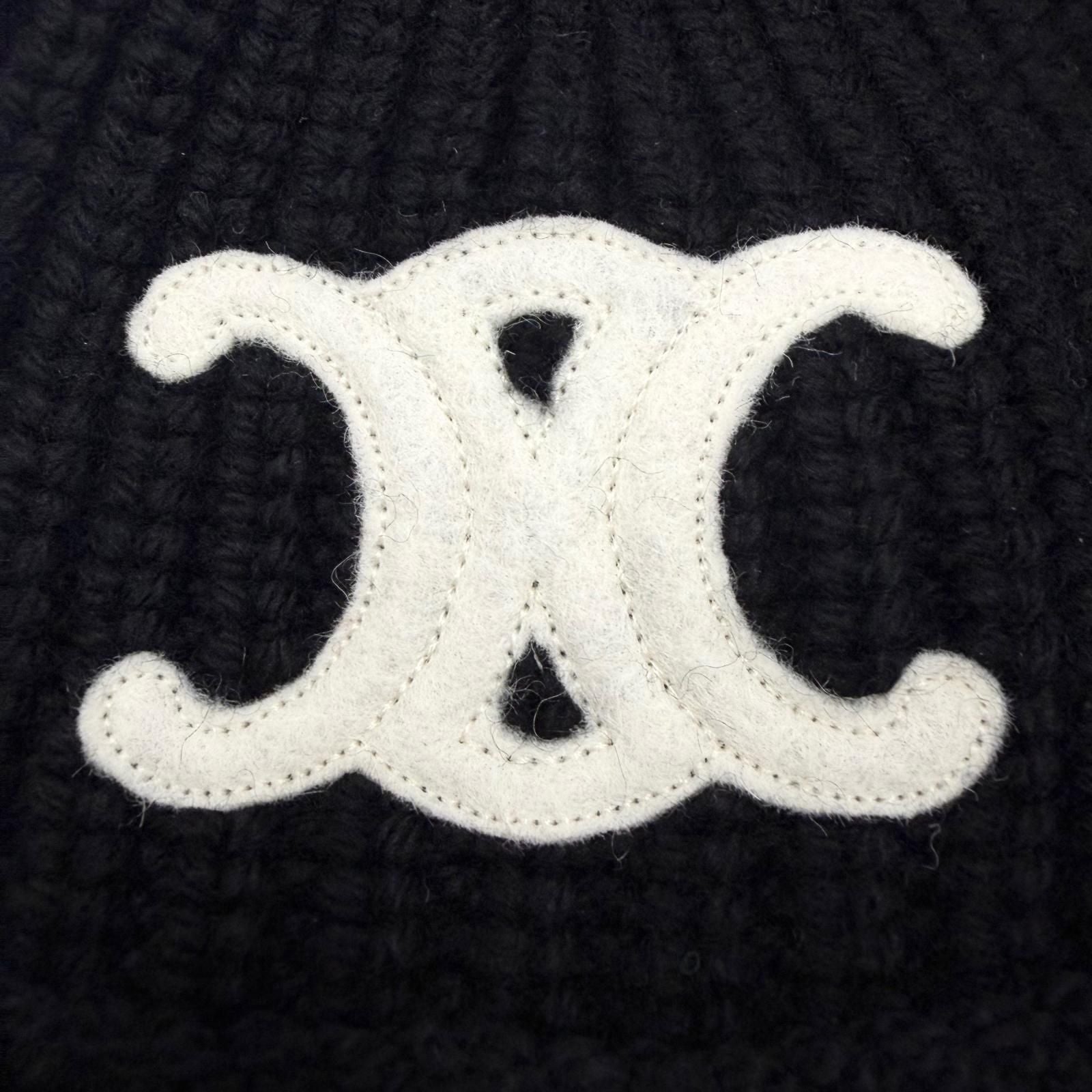 Celine Cashmere Triomphe Knit Hat Bucket Hat Black TU — view 6