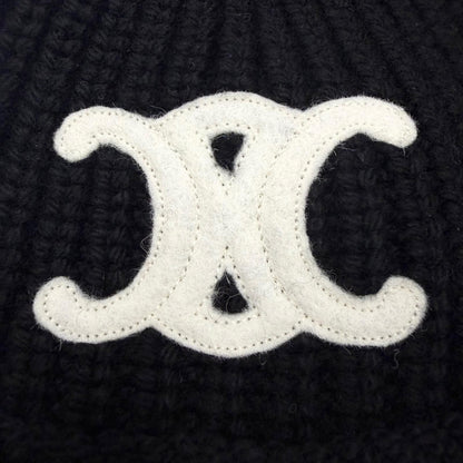 Celine Cashmere Triomphe Knit Hat Bucket Hat Black TU — view 6