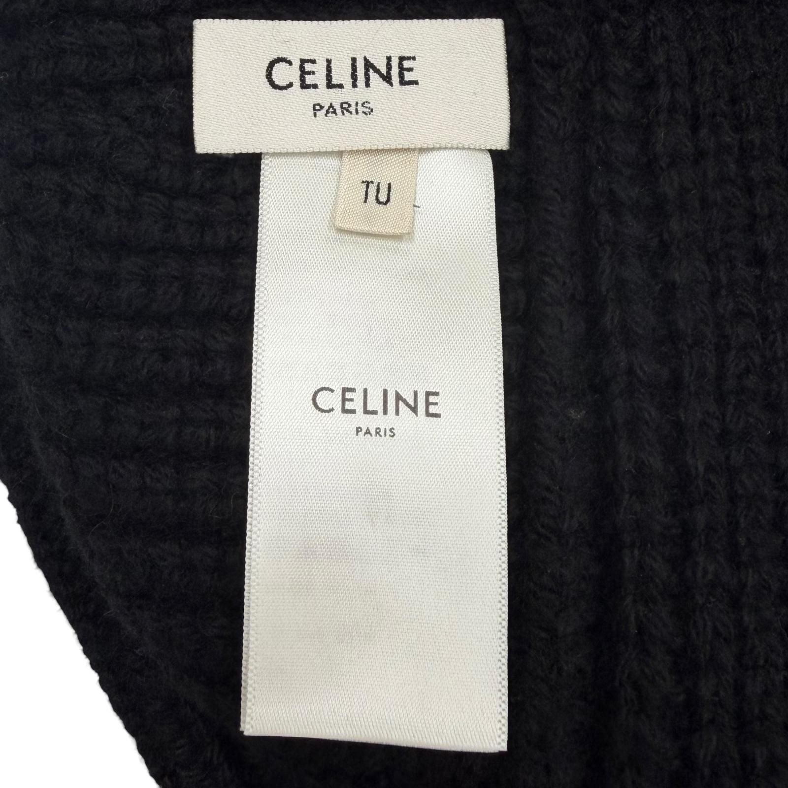 Celine Cashmere Triomphe Knit Hat Bucket Hat Black TU — view 7