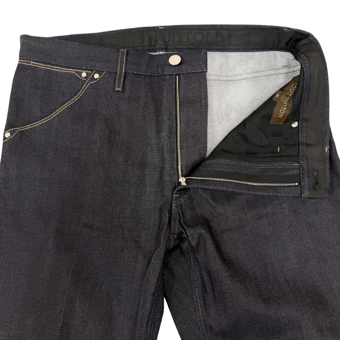 Louis Vuitton Cotton 100% Leather Patch Pants Jeans Indigo Blue 40 — view 3