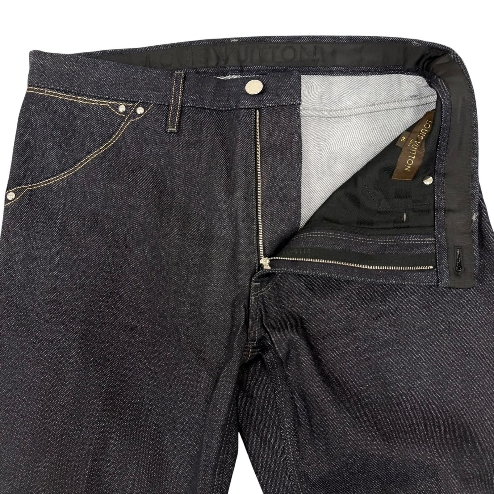 Louis Vuitton Cotton 100% Leather Patch Pants Jeans Indigo Blue 40 — view 3
