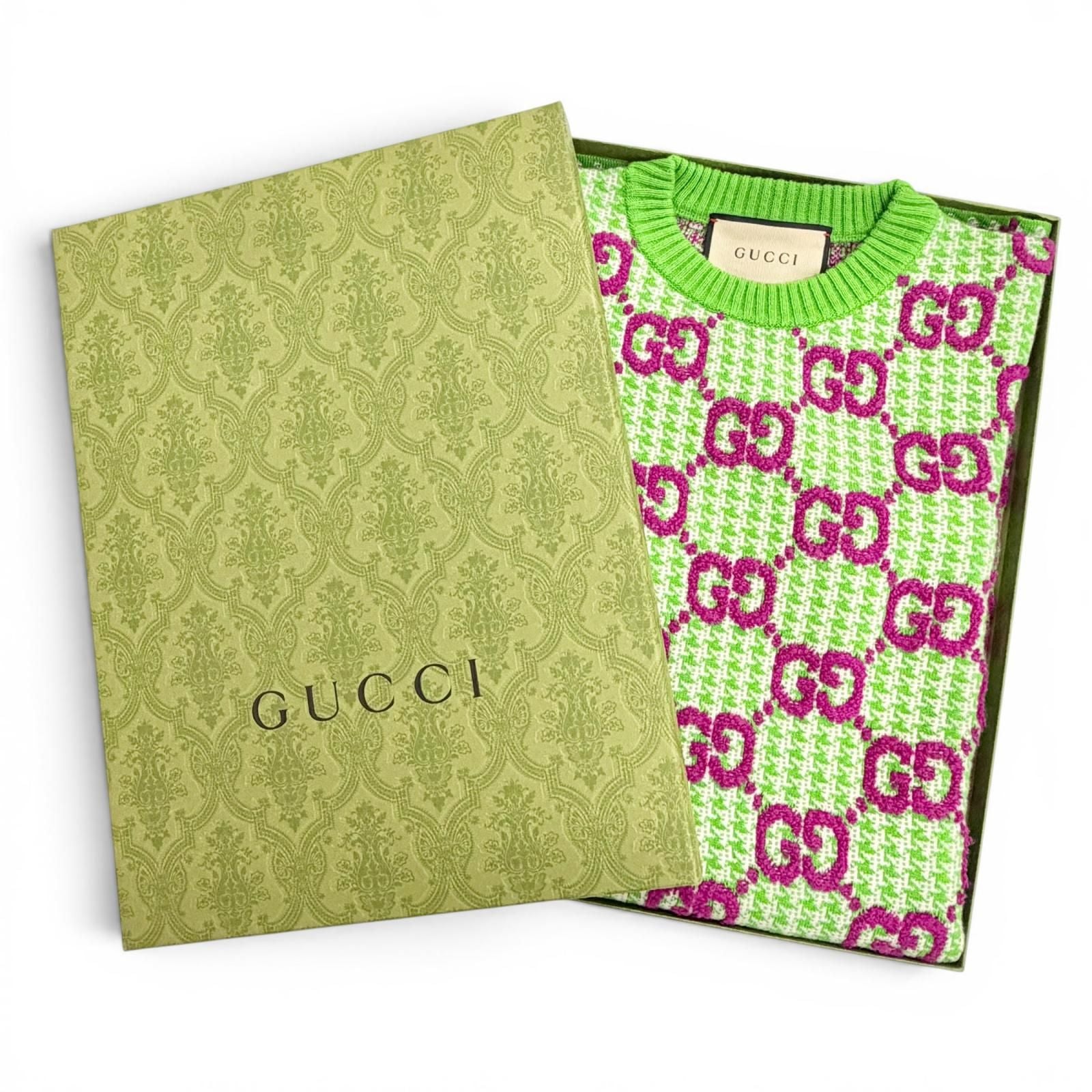 Gucci Wool GG Pattern Short Sleeve Knit Dress Mini Length Green Purple XS — view 2