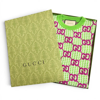 Gucci Wool GG Pattern Short Sleeve Knit Dress Mini Length Green Purple XS — view 2