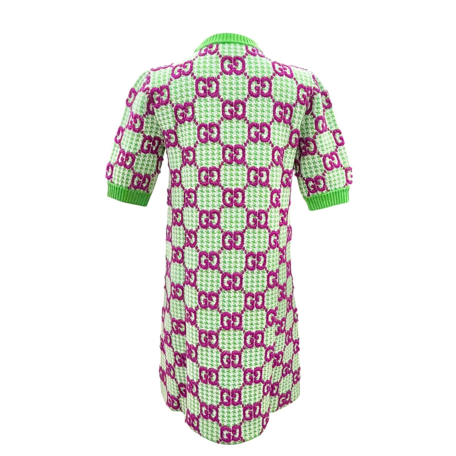Gucci Wool GG Pattern Short Sleeve Knit Dress Mini Length Green Purple XS — view 5