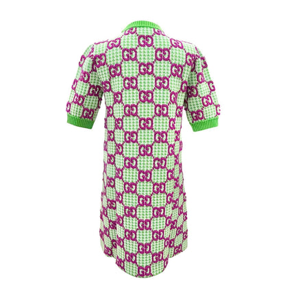 Gucci Wool GG Pattern Short Sleeve Knit Dress Mini Length Green Purple XS — view 5
