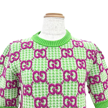 Gucci Wool GG Pattern Short Sleeve Knit Dress Mini Length Green Purple XS — view 3