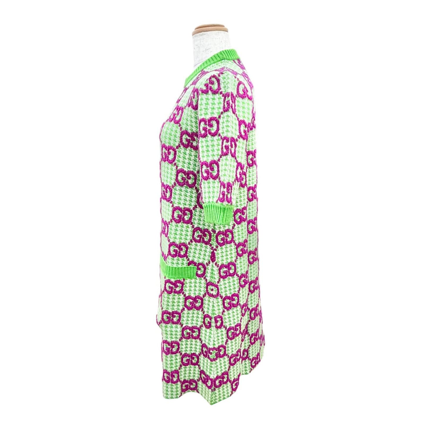 Gucci Wool GG Pattern Short Sleeve Knit Dress Mini Length Green Purple XS — view 4