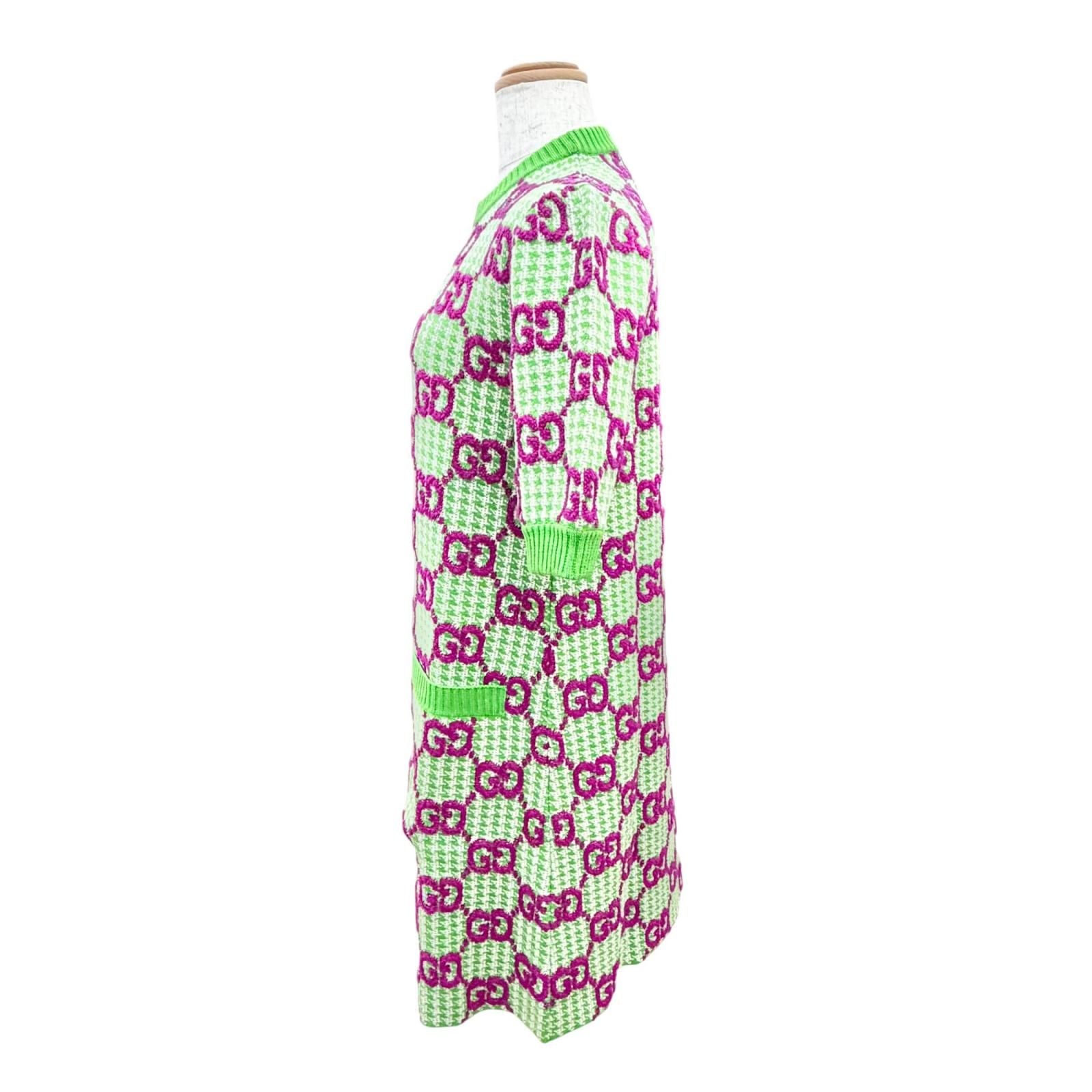Gucci Wool GG Pattern Short Sleeve Knit Dress Mini Length Green Purple XS — view 4