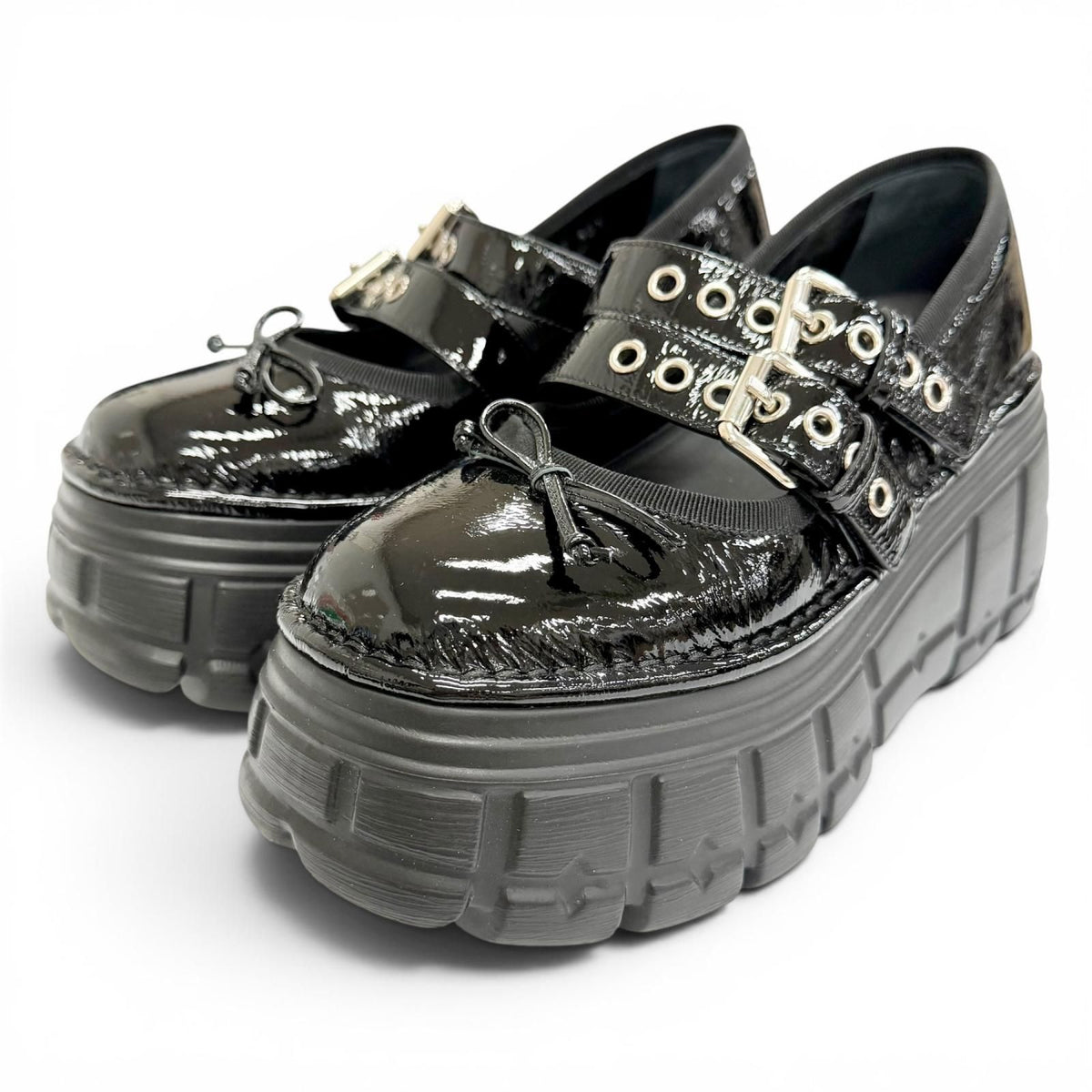 Miu Miu Naplakku Flatform Ballerina Patent Leather Double Strap Thick Sole