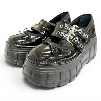 Miu Miu Naplakku Flatform Ballerina Patent Leather Double Strap Thick Sole