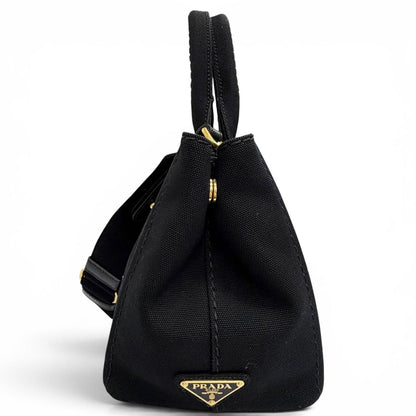 Prada Canapa Canvas Leather Triangle Logo 2-Way Shoulder Tote Black Gold — view 5