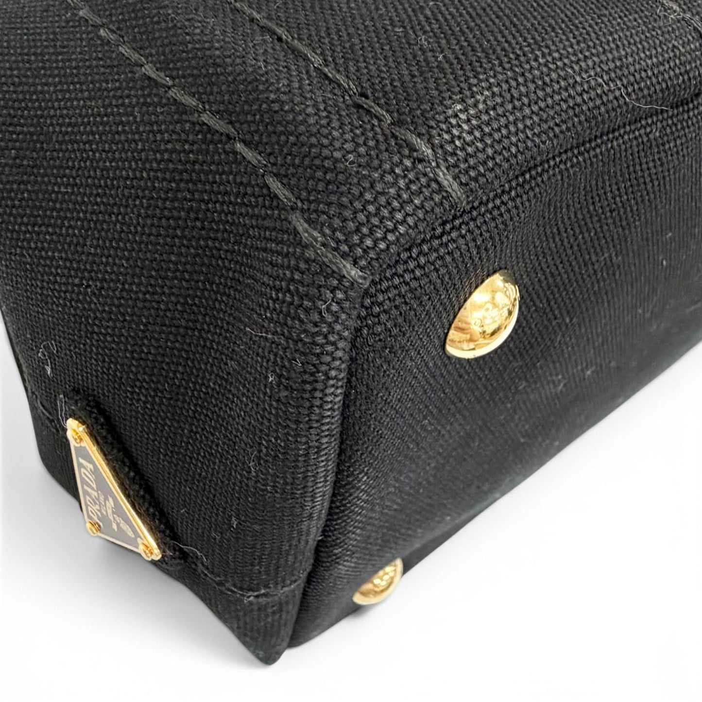 Prada Canapa Canvas Leather Triangle Logo 2-Way Shoulder Tote Black Gold — view 8