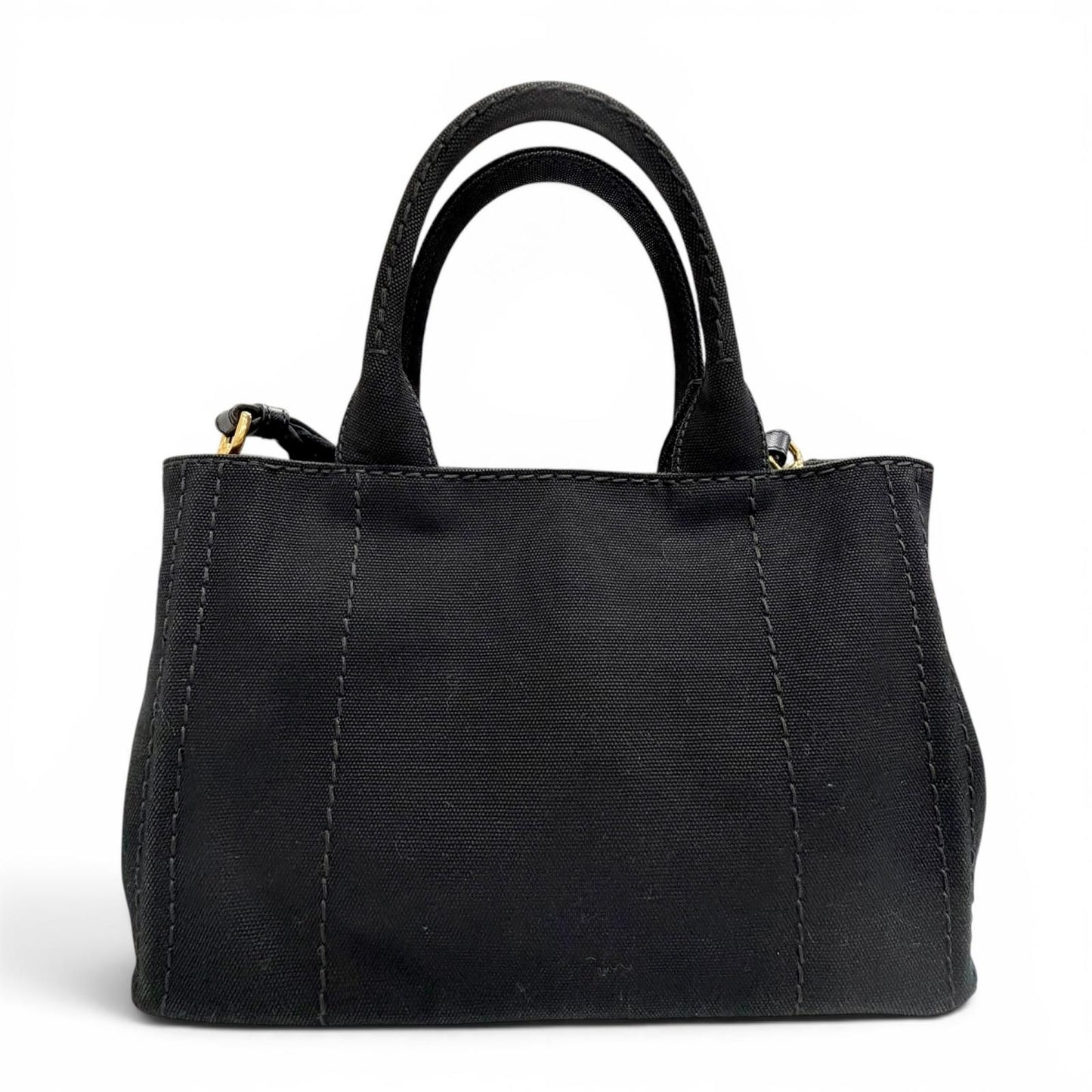 Prada Canapa Canvas Leather Triangle Logo 2-Way Shoulder Tote Black Gold — view 4