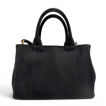 Prada Canapa Canvas Leather Triangle Logo 2-Way Shoulder Tote Black Gold — view 4