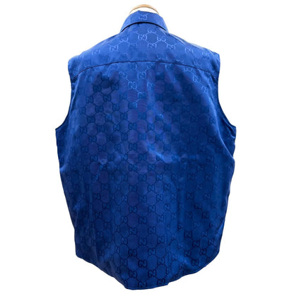 Gucci Off the Grid Nylon Vest GG Pattern Leather Logo with Patch Gilet Blue 50 — view 4