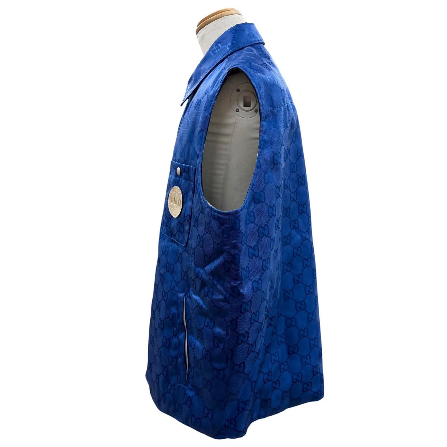 Gucci Off the Grid Nylon Vest GG Pattern Leather Logo with Patch Gilet Blue 50 — view 3