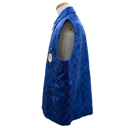 Gucci Off the Grid Nylon Vest GG Pattern Leather Logo with Patch Gilet Blue 50 — view 3