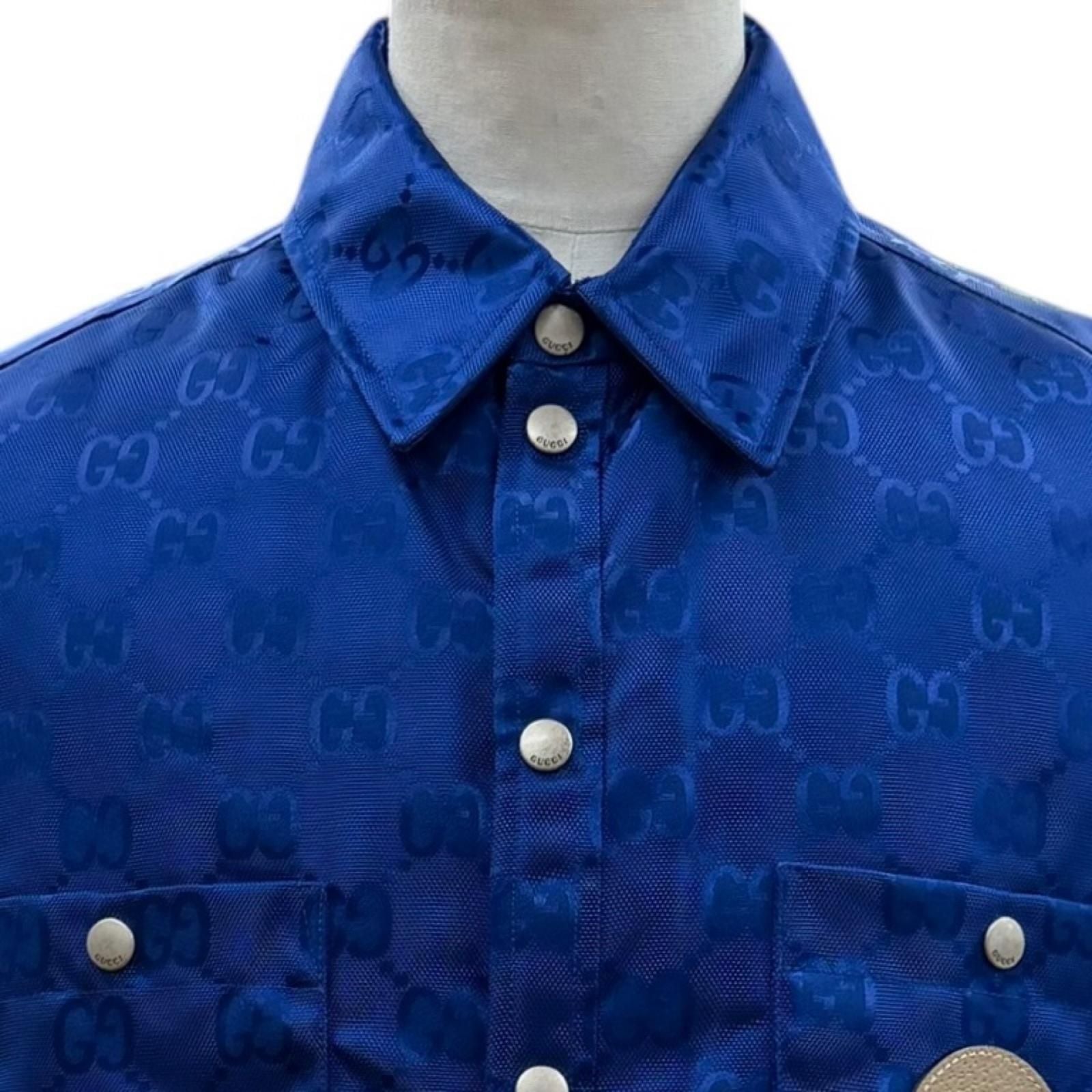 Gucci Off the Grid Nylon Vest GG Pattern Leather Logo with Patch Gilet Blue 50 — view 2