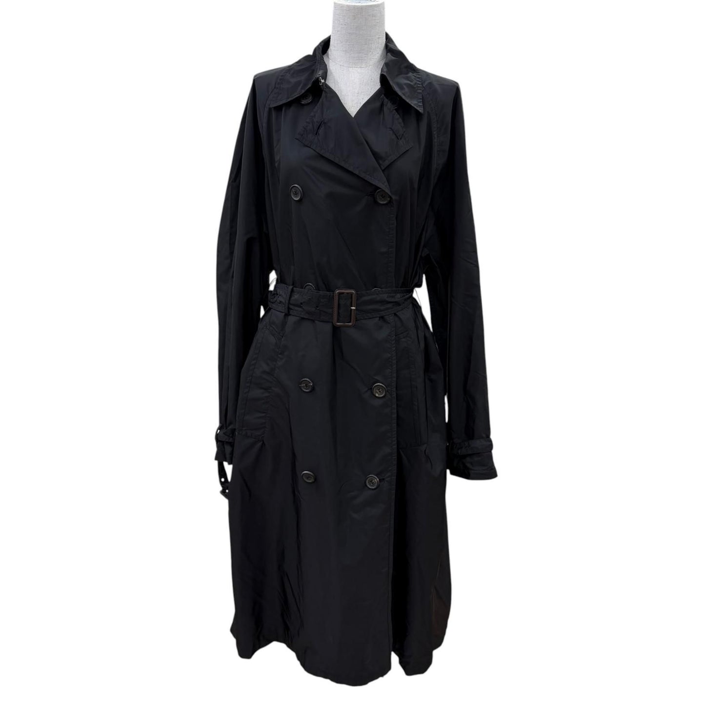 Prada Re-Nylon Triangle Logo Belt Trench Coat Black 40