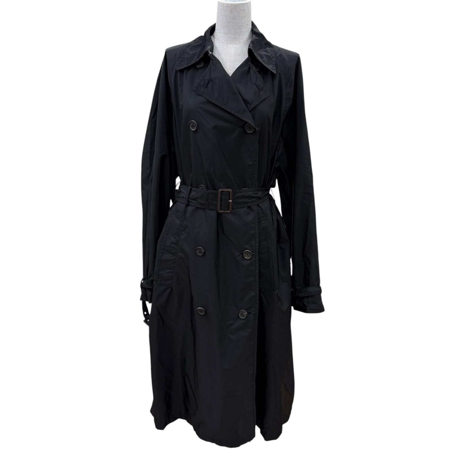 Prada Re-Nylon Triangle Logo Belt Trench Coat Black 40