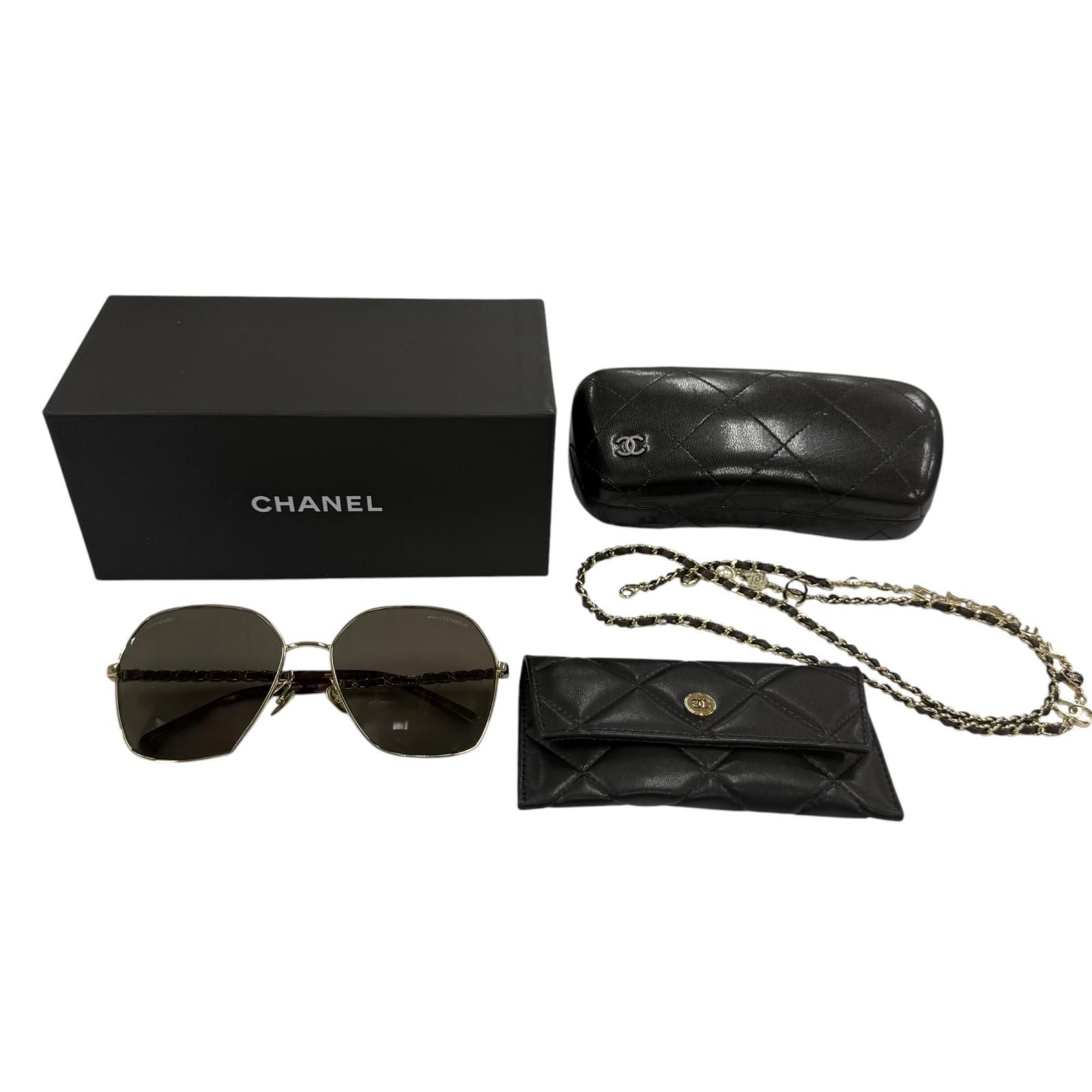 Chanel CC Logo Hexagon Chain Sunglasses Gold Black Demo Lens Eyewear — view 2