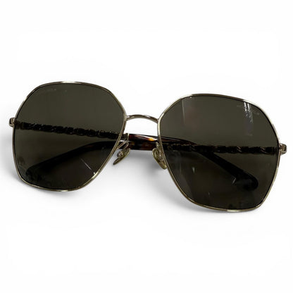 Chanel CC Logo Hexagon Chain Sunglasses Gold Black Demo Lens Eyewear
