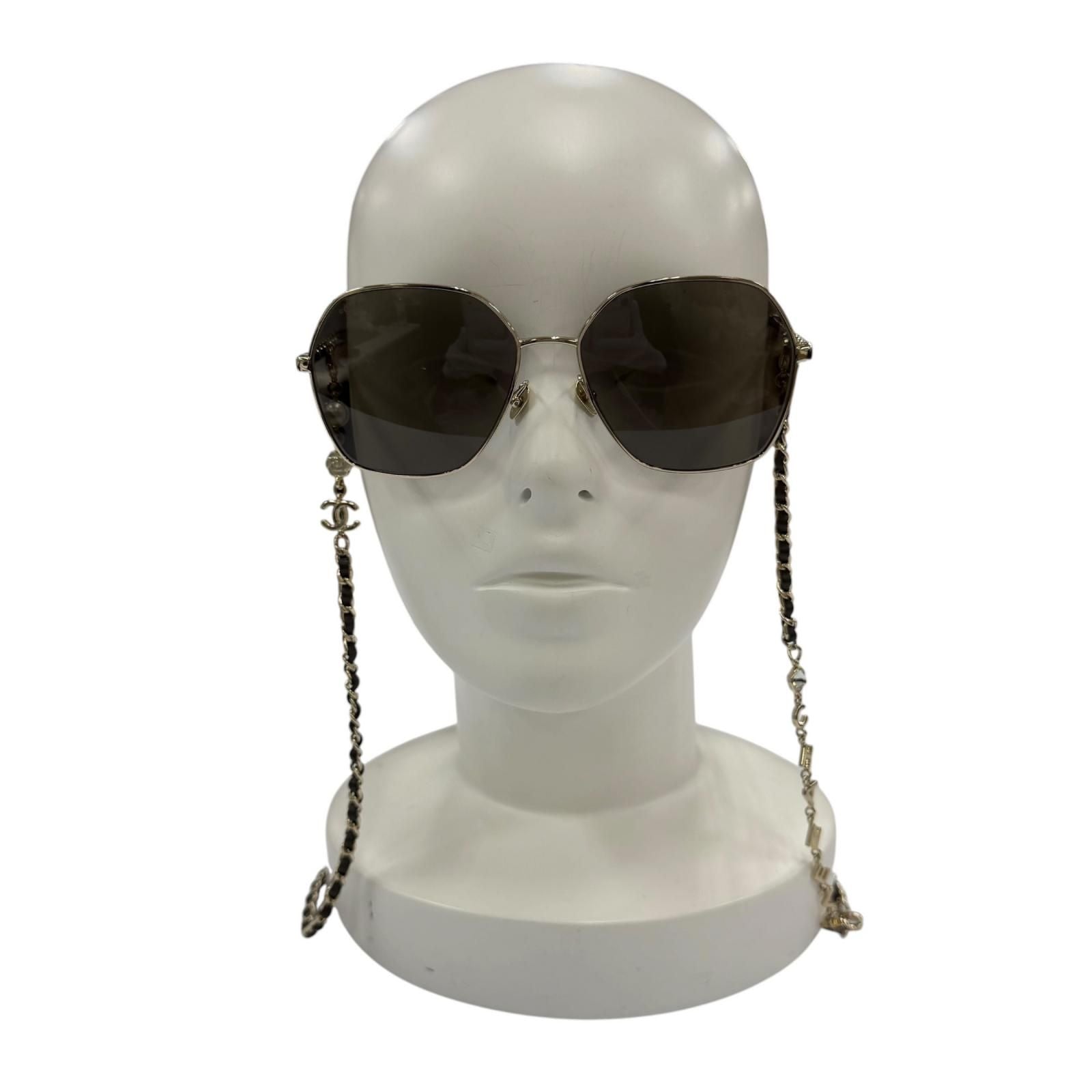 Chanel CC Logo Hexagon Chain Sunglasses Gold Black Demo Lens Eyewear — view 4