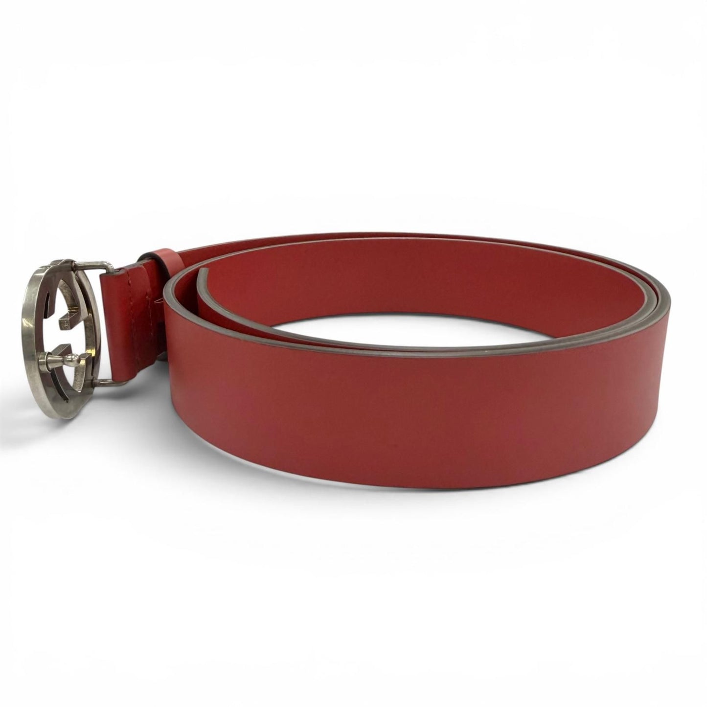 Gucci Interlocking Leather Belt Red Silver — view 3