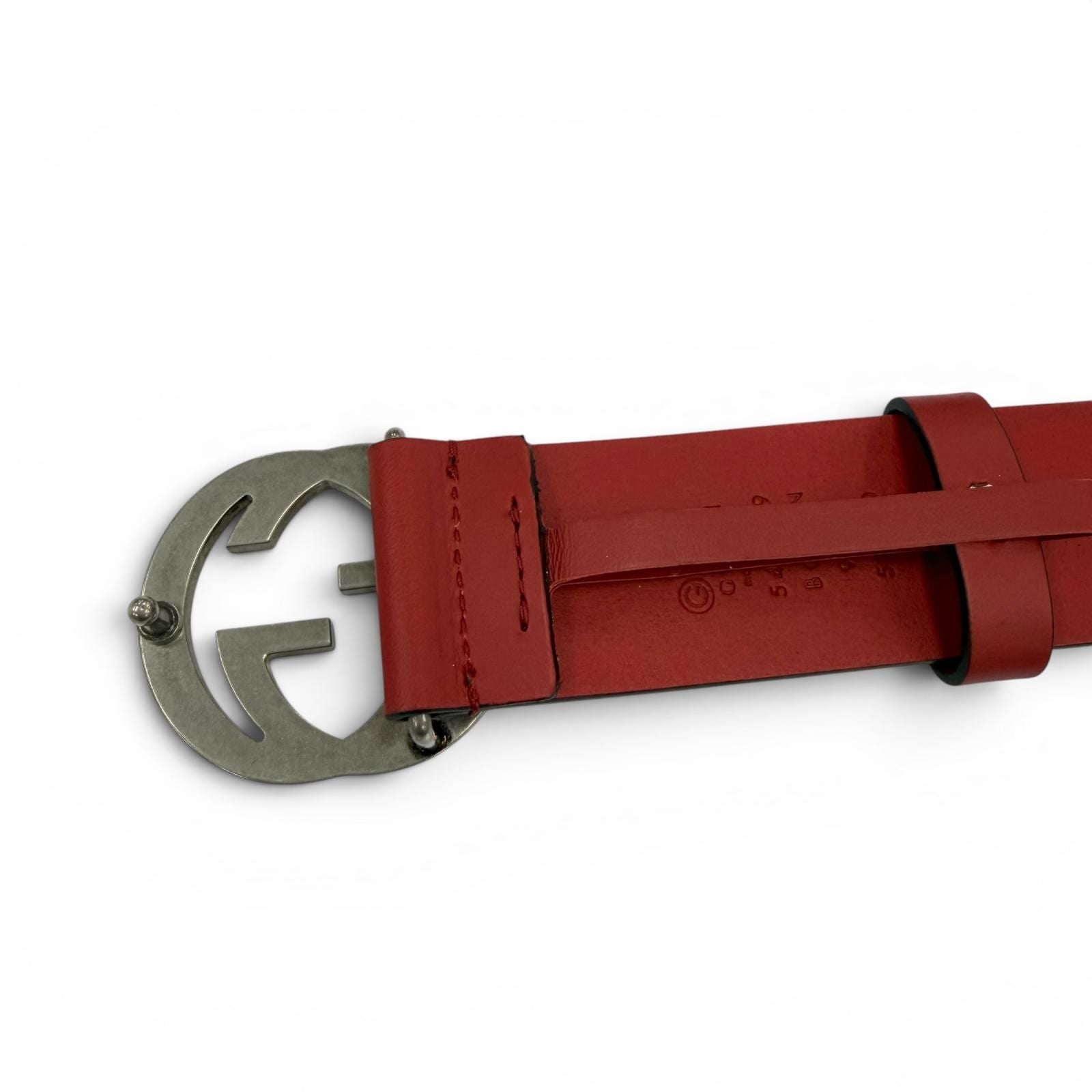 Gucci Interlocking Leather Belt Red Silver — view 7