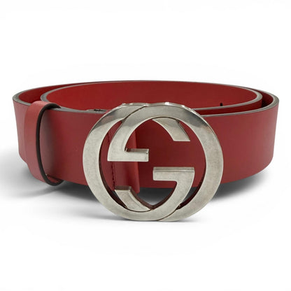 Gucci Interlocking Leather Belt Red Silver