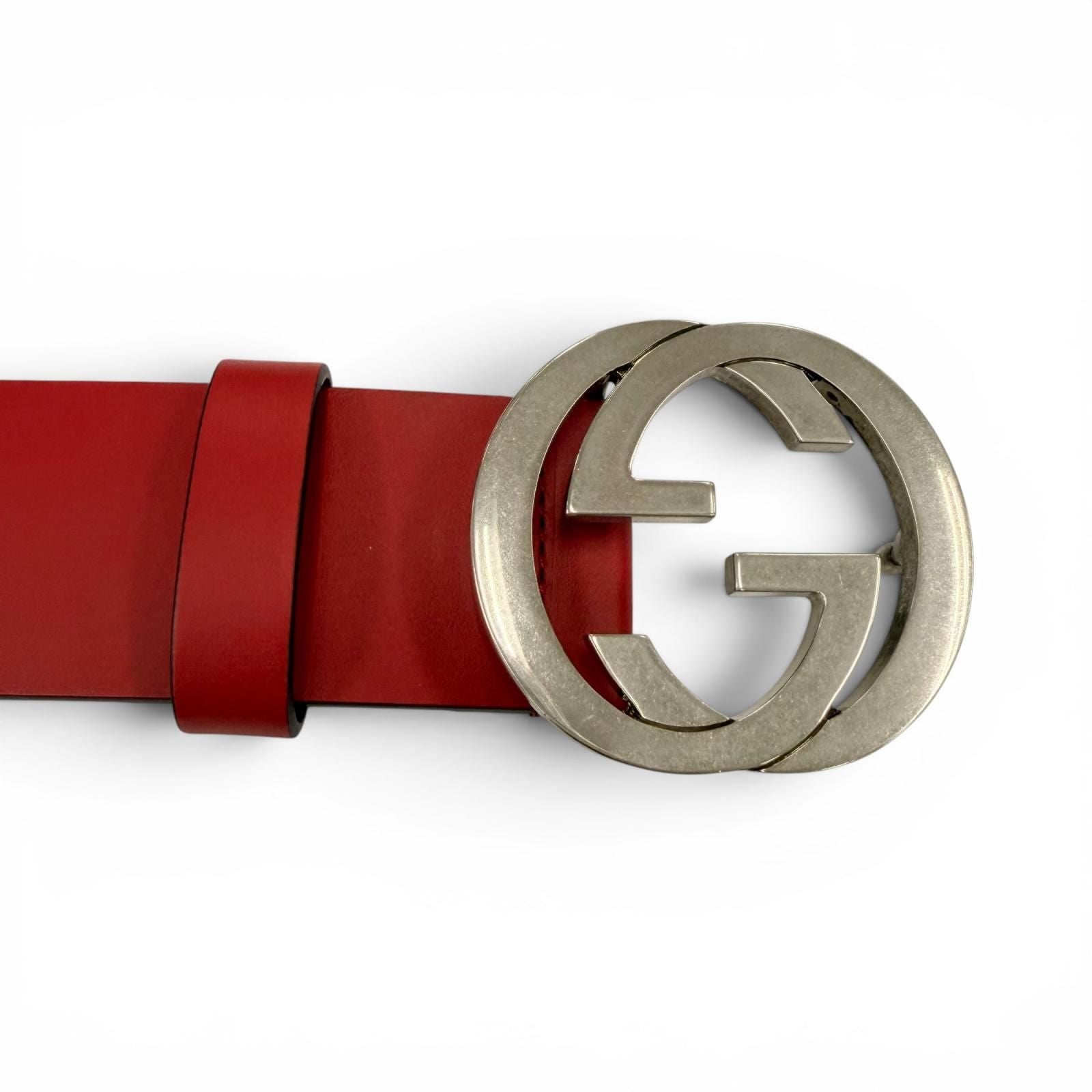 Gucci Interlocking Leather Belt Red Silver — view 4