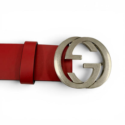 Gucci Interlocking Leather Belt Red Silver — view 4