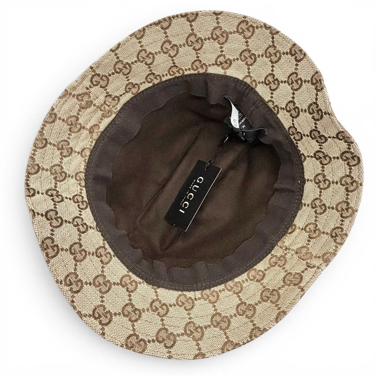 Gucci Logo Leather Patch GG Canvas Web Line Bucket Hat Beige — view 5