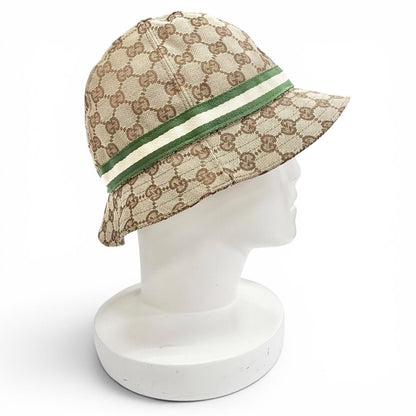 Gucci Logo Leather Patch GG Canvas Web Line Bucket Hat Beige — view 3