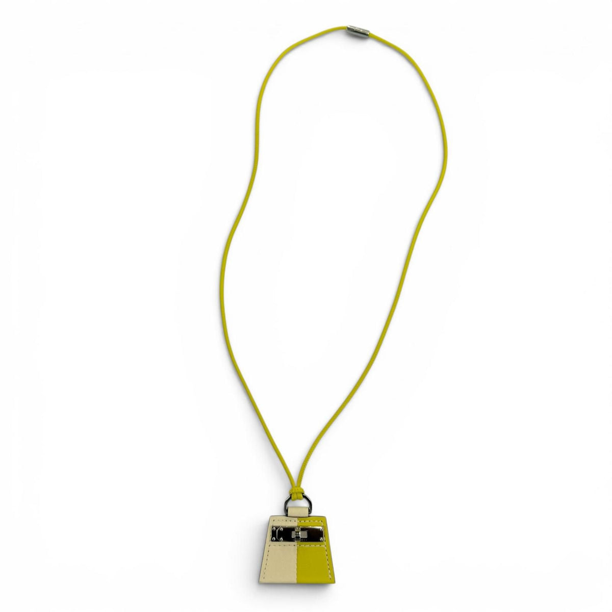 Hermes Mon Petit Kelly Necklace Leather Lime Craie Silver — view 6