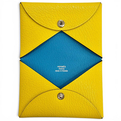 Hermes Calvi Verso Chevre Misol Cumin Blue Zanzibar Silver Card Case — view 7