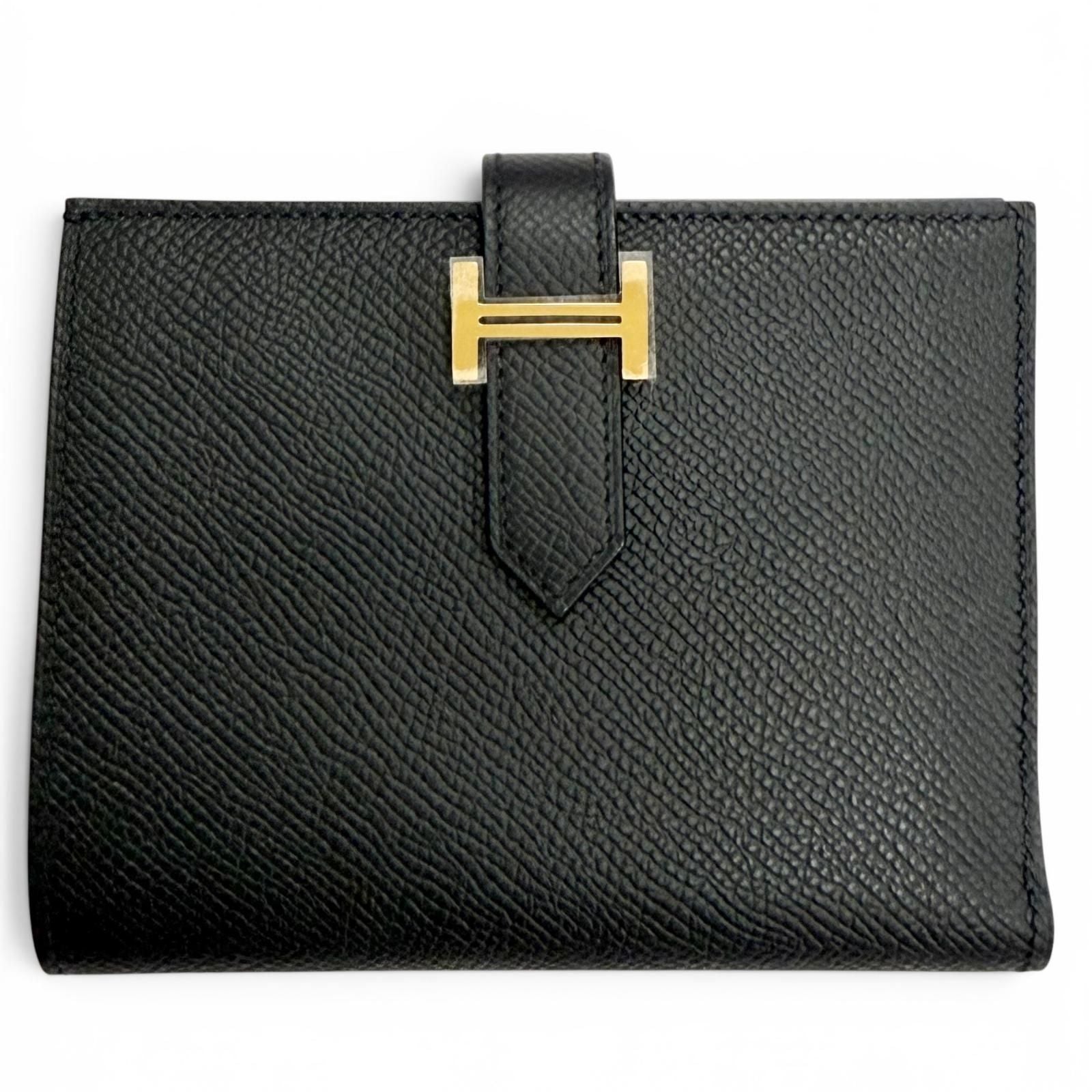 Hermes Bearn Compact Veau Epsom Gold Wallet Bifold Black