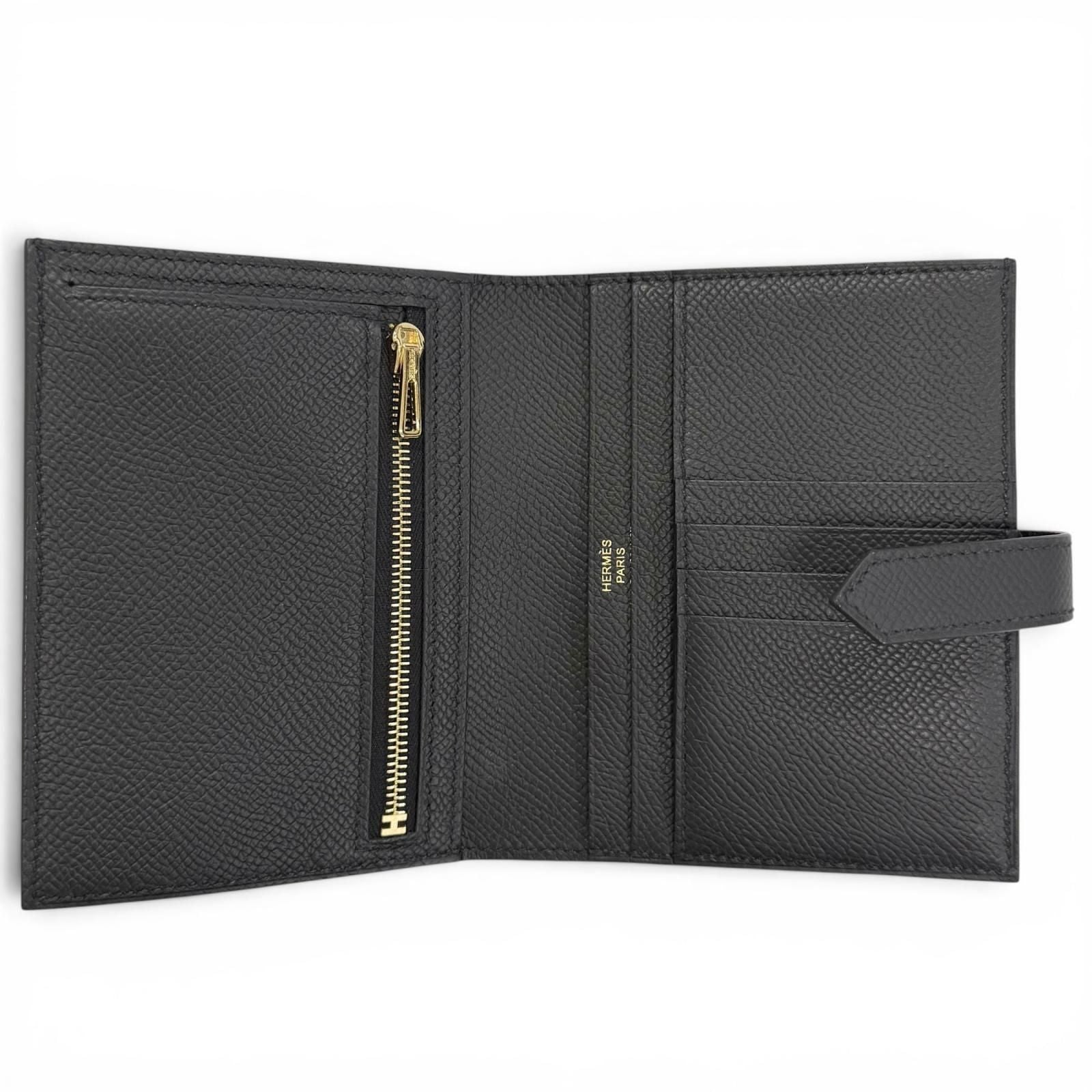 Hermes Bearn Compact Veau Epsom Gold Wallet Bifold Black — view 6