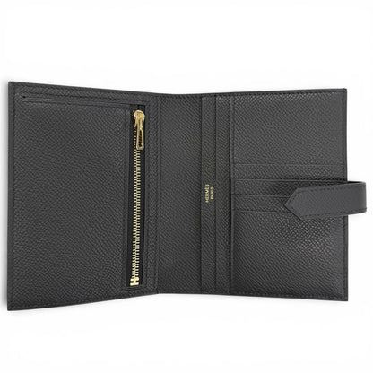 Hermes Bearn Compact Veau Epsom Gold Wallet Bifold Black — view 6