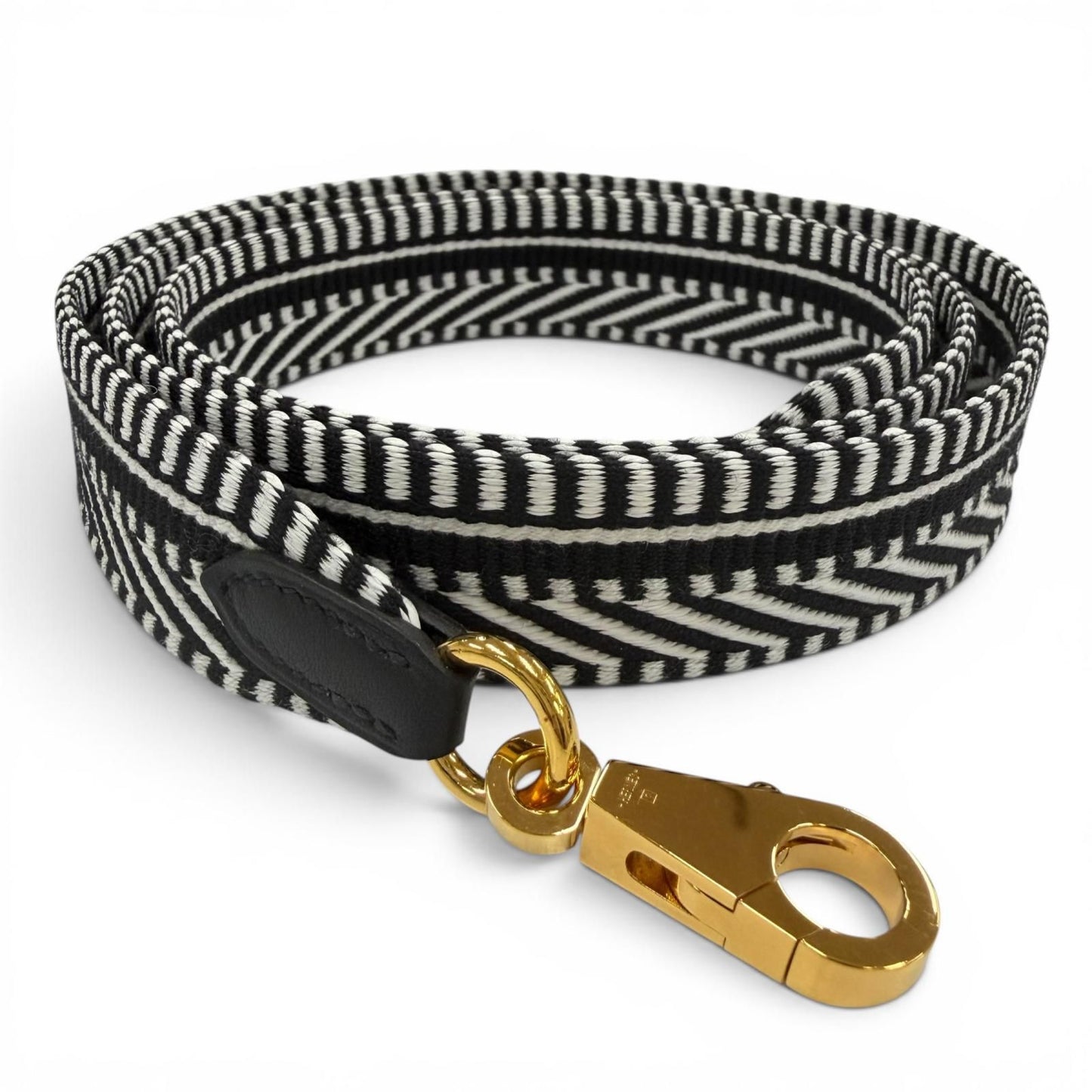 Hermes Bandouliere Sangle Caval 25 Gold Shoulder Strap Black White