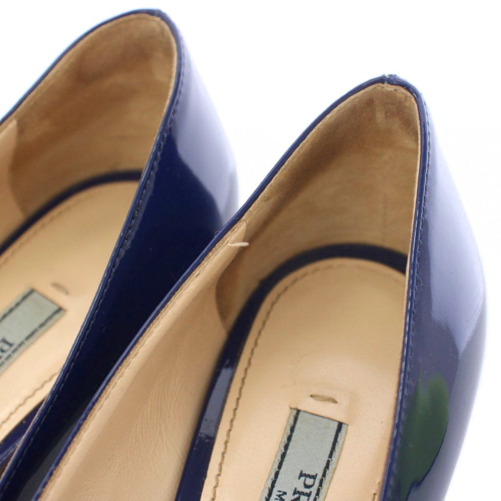 Prada Patent Pumps Pointed Toe Navy Blue TK Heel 34 — view 6